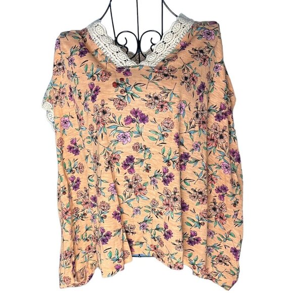 For The Republic M Short Sleeve Embroidered Lace Trim Blouse Floral Cottage New - Picture 1 of 5